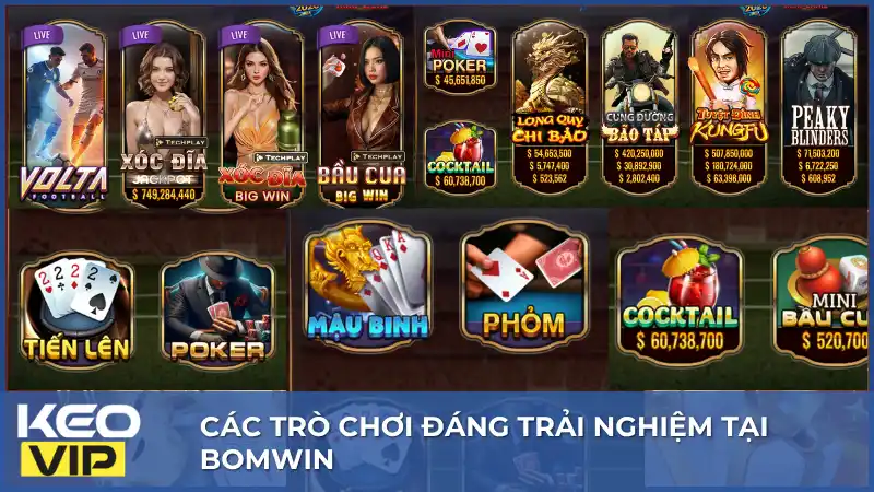 Danh mục trò chơi phong phú là một trong những điểm thu hút người dùng tại Bomwin